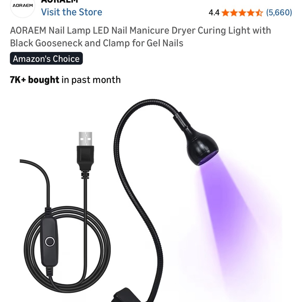 Flexible Black Clip-On LED nail manicure dryer curing light for gel nails.